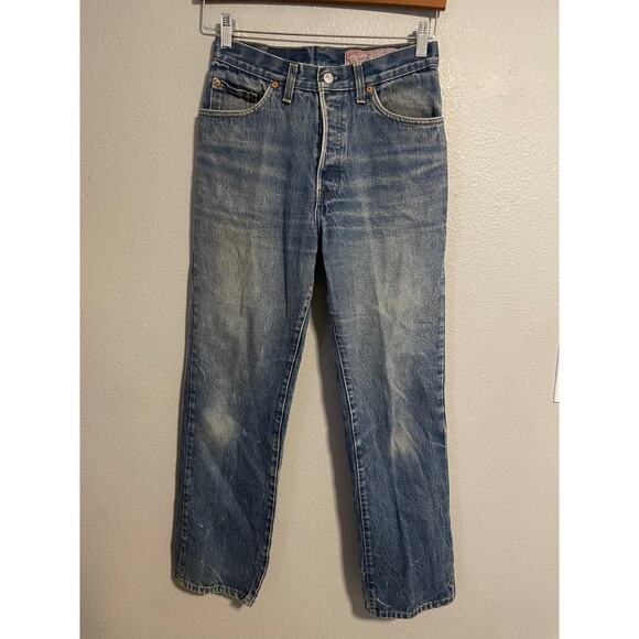 Vintage Levis 501 XX Jeans Juniors 13 Blue Denim Button Fly Faded Distressed 90s - Picture 1 of 11